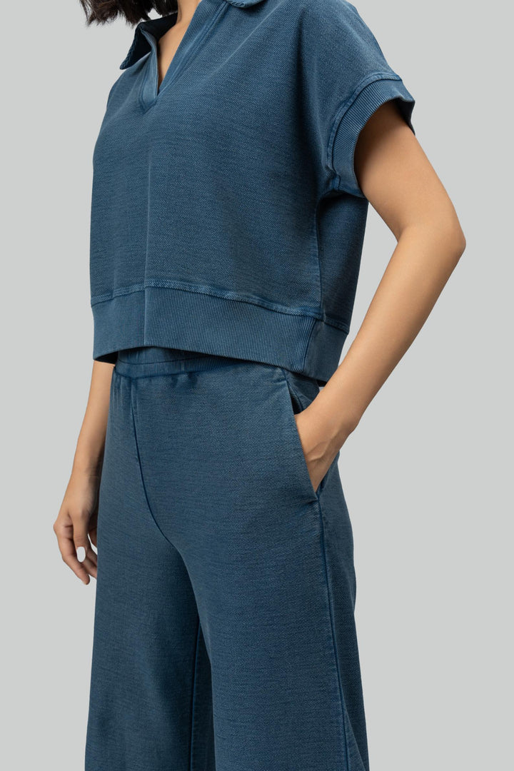 Blue Textured Terry Polo Tee