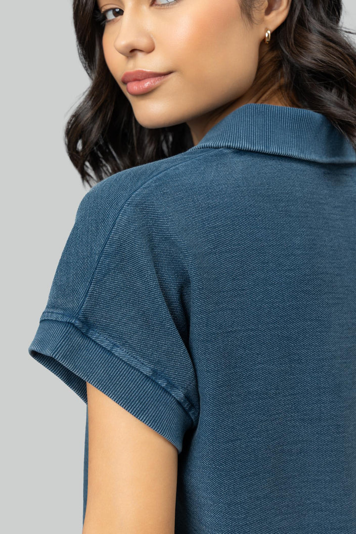 Blue Textured Terry Polo Tee