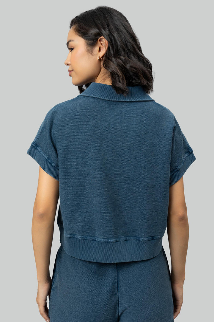 Blue Textured Terry Polo Tee