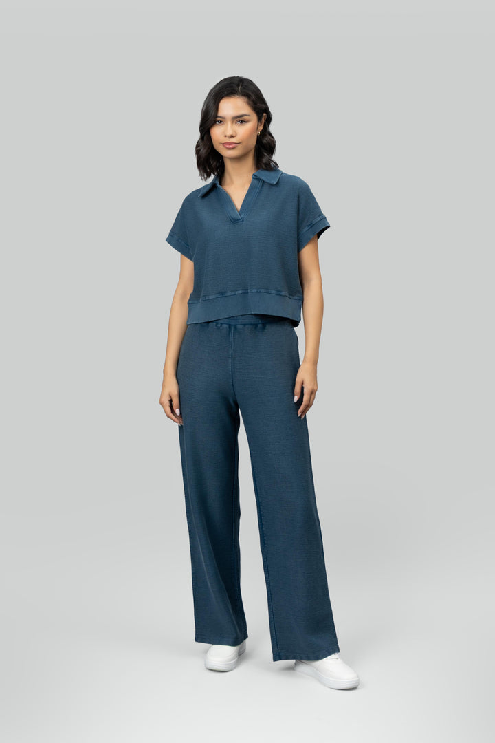 Blue Textured Terry Polo Tee