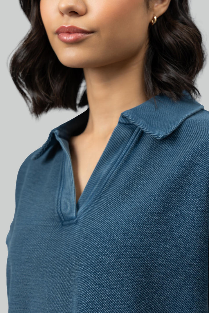 Blue Textured Terry Polo Tee