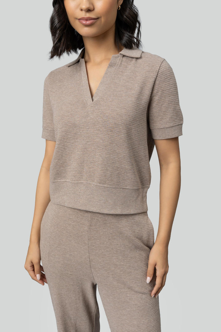 Beige Ottoman Rib Polo Top