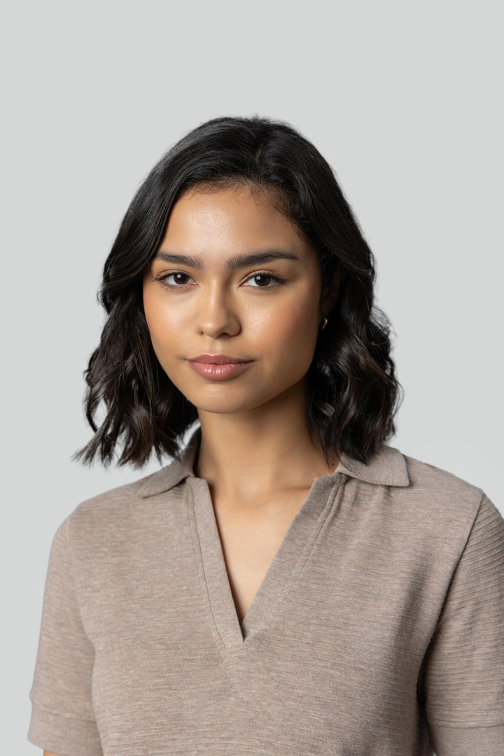 Beige Ottoman Rib Polo Top