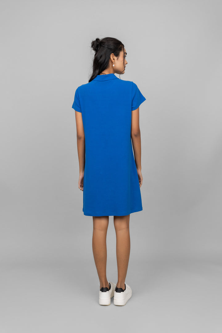 Blue mini waffle short polo dress for casual summer wear.