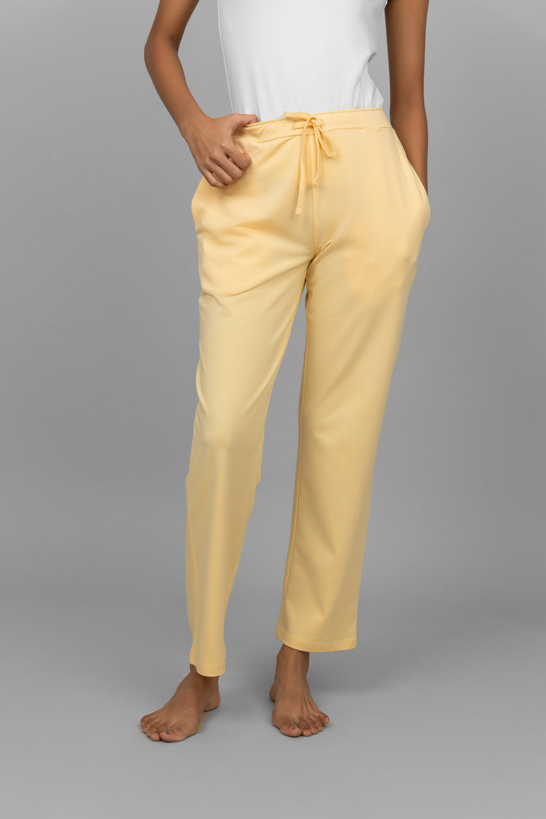 Yellow Cotton Lycra Pant