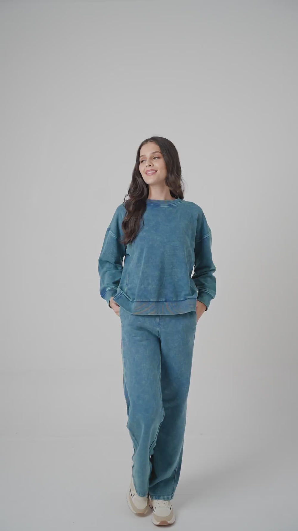 Denim-Wash 100% Cotton Terry Ruched Set