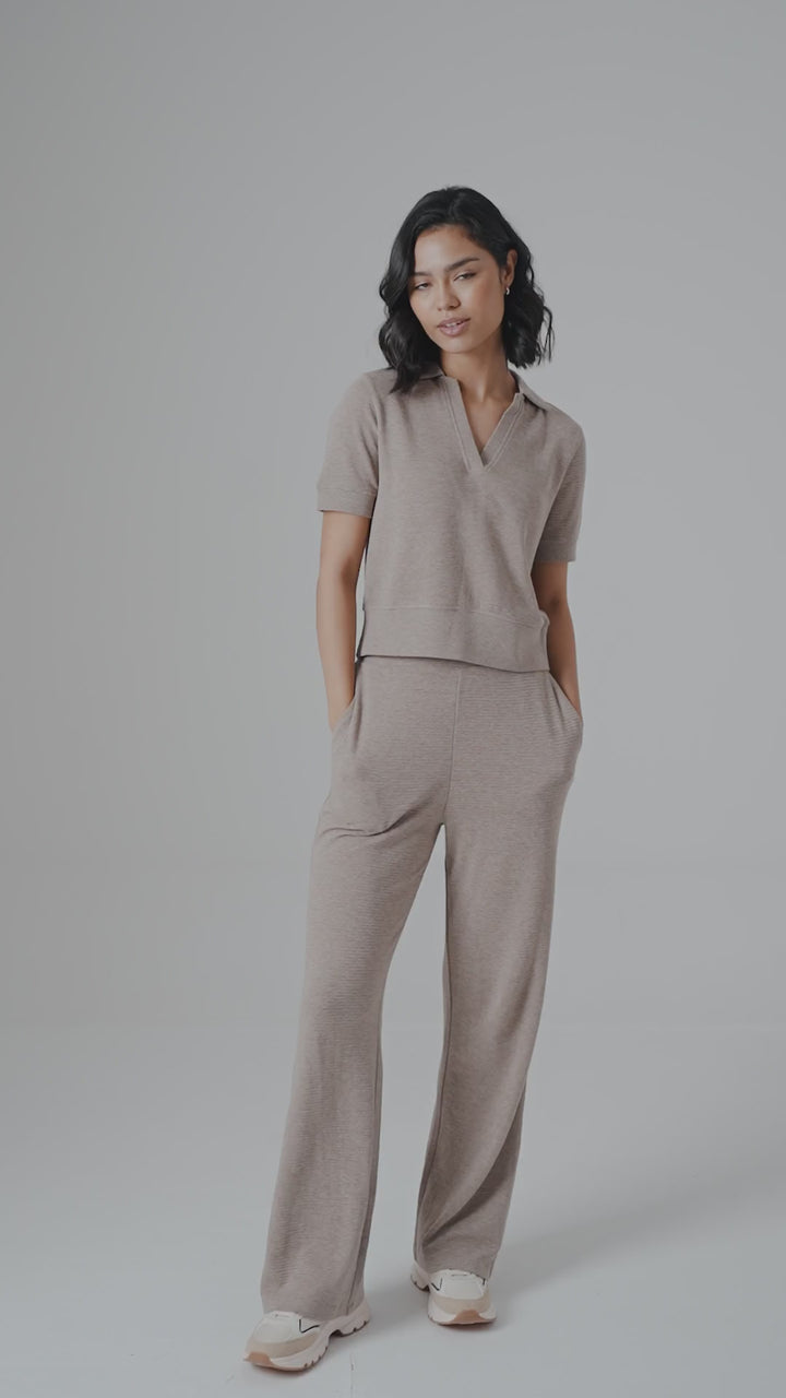 Beige Ottoman Rib Polo Top