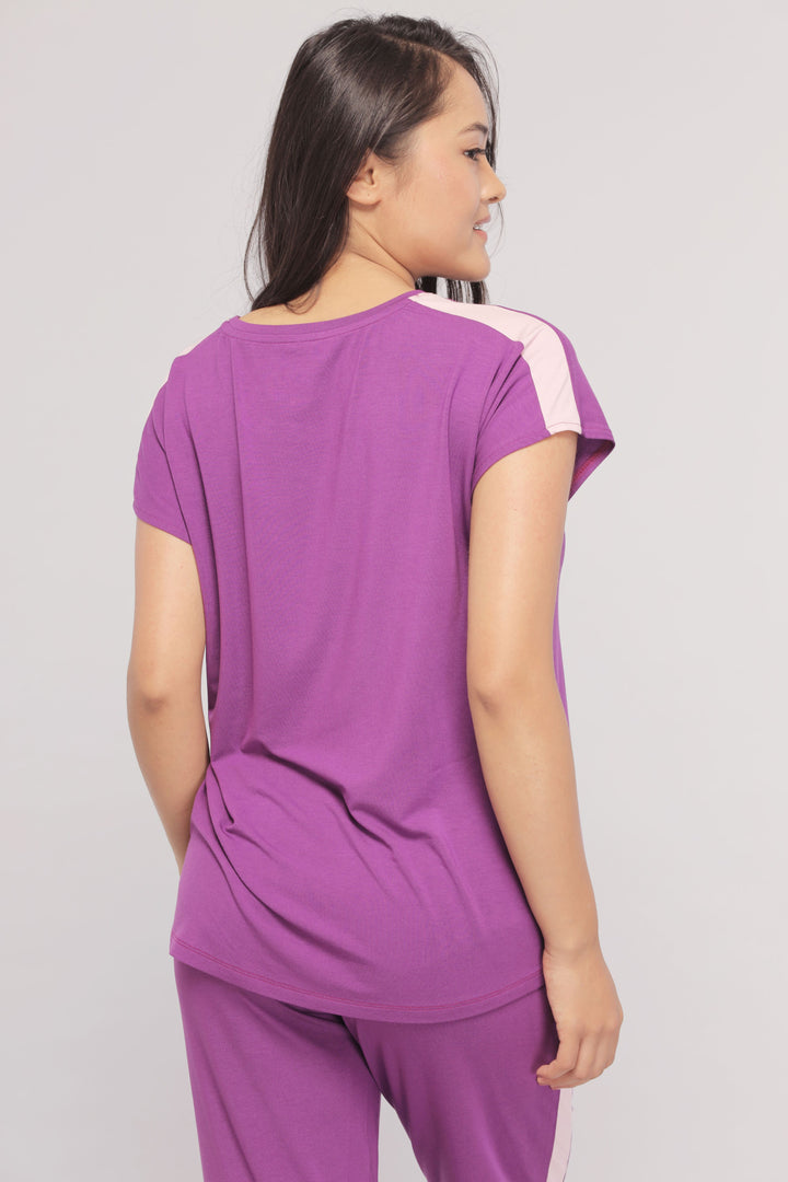 Royal Purple Lounge Set featuring Pink Stripes, stylish and comfortable outfit.