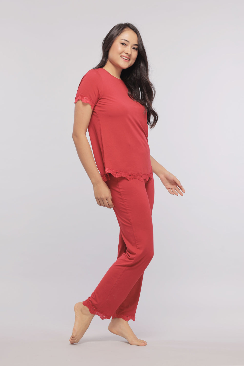 Romantic Red Lace Pajama Set