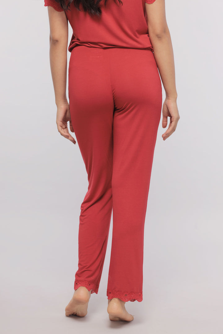 Romantic red lace pajama set, back view showcasing elegant design.