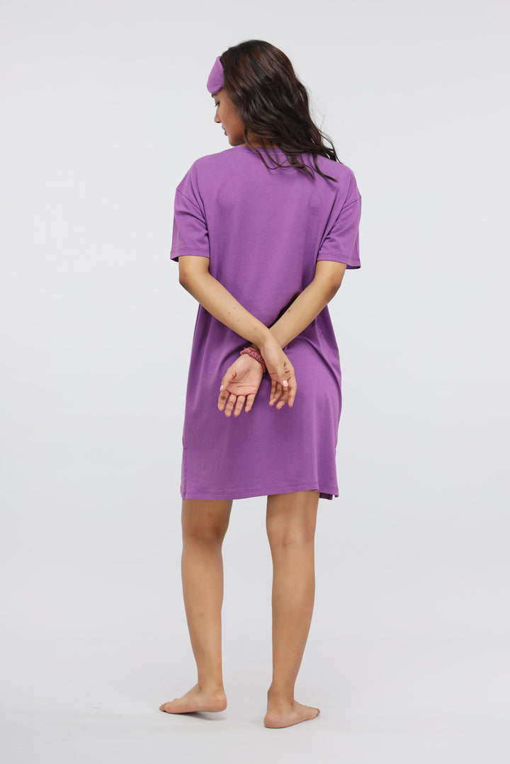 Meadow Violet Supima® T-Shirt Dress, casual back view, perfect for summer outings.