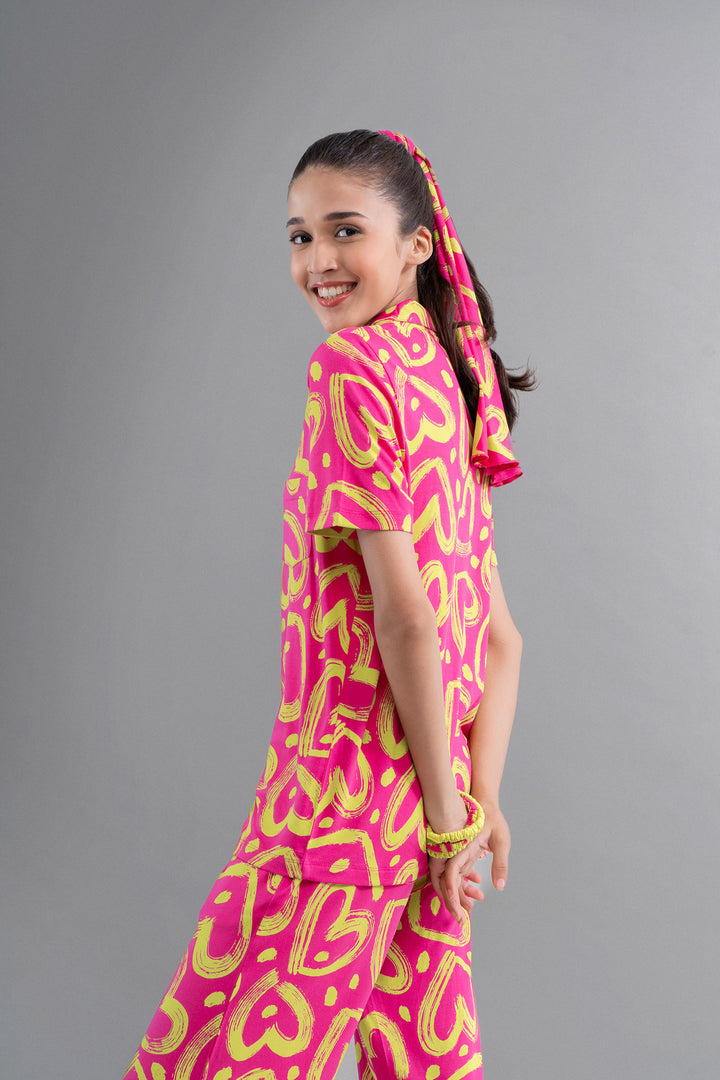 Limited Edition Lovestruck Pink Heart Half Sleeve Shirt for summer style.