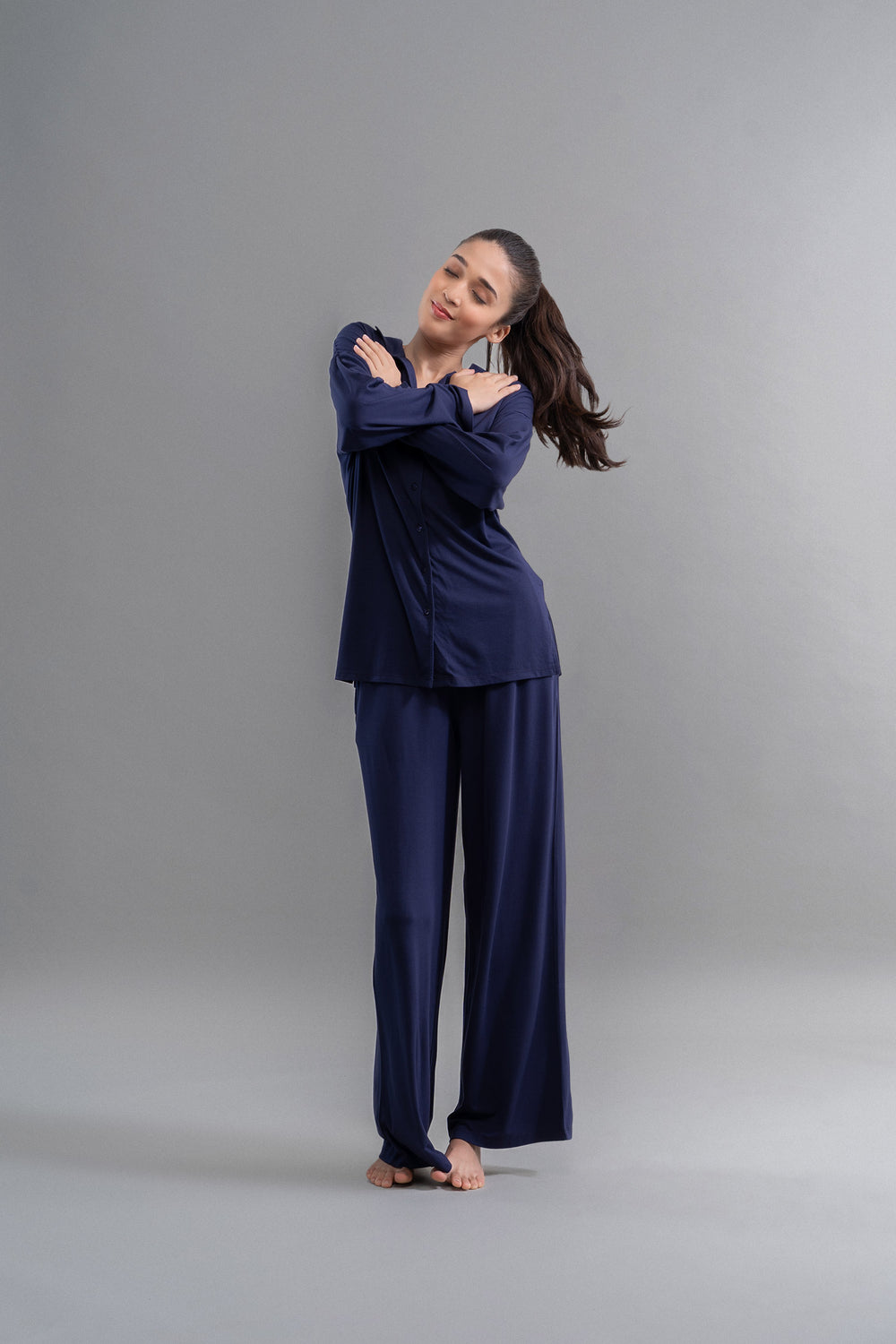 Supima Button Down Navy Pajama Set