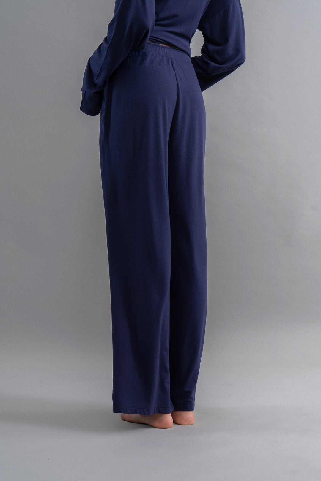 Deep navy Supima flared pajamas with comfy elastic waistband.