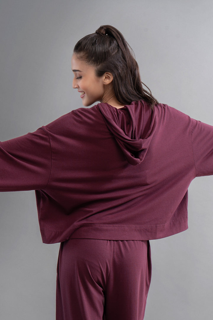 Limited Edition Luxflo® Travel Ruby Hoodie on a model.