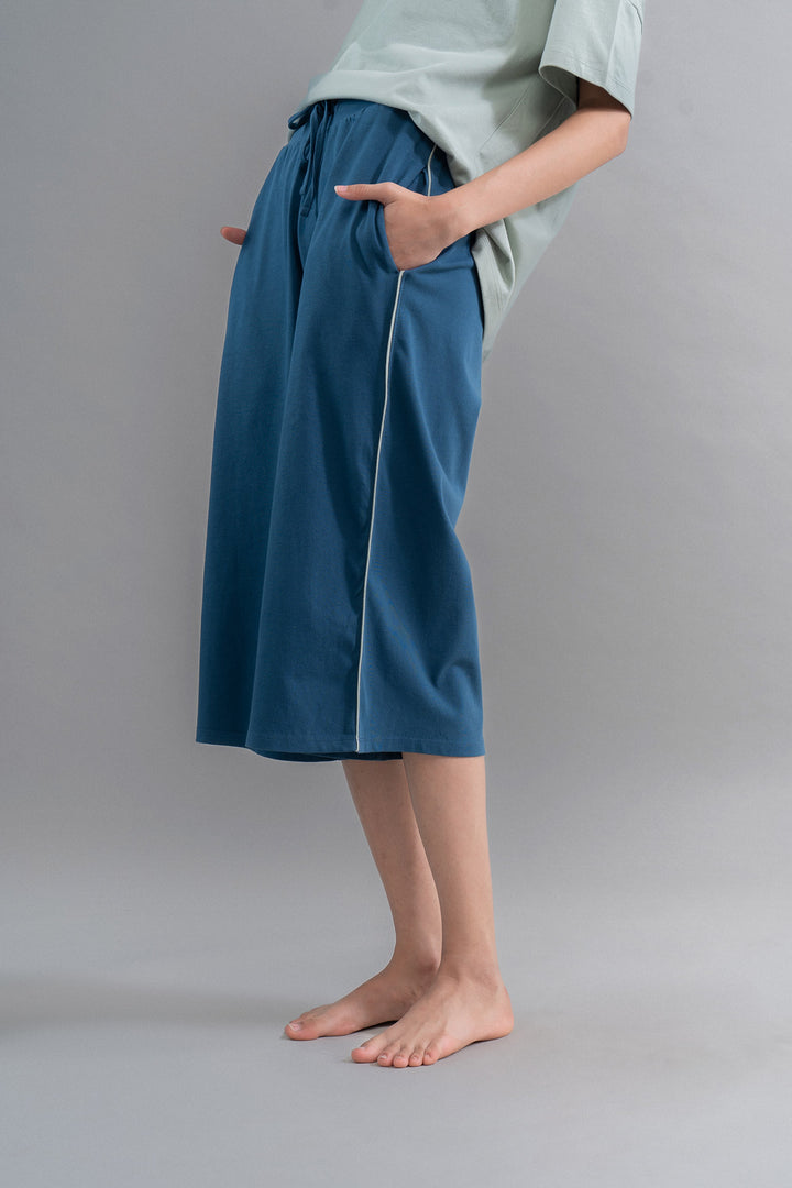 Sage teal cotton culottes with pockets, stylish and comfortable.