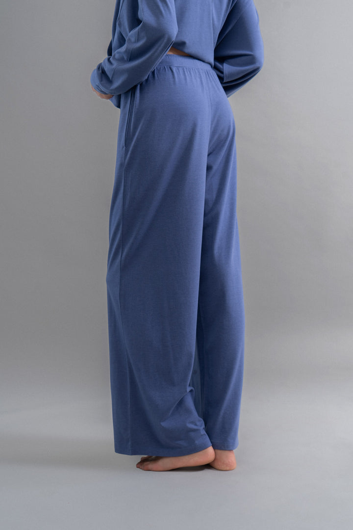 Limited Edition Luxflo® Travel Blue Flared Pajamas, casual comfortable style.