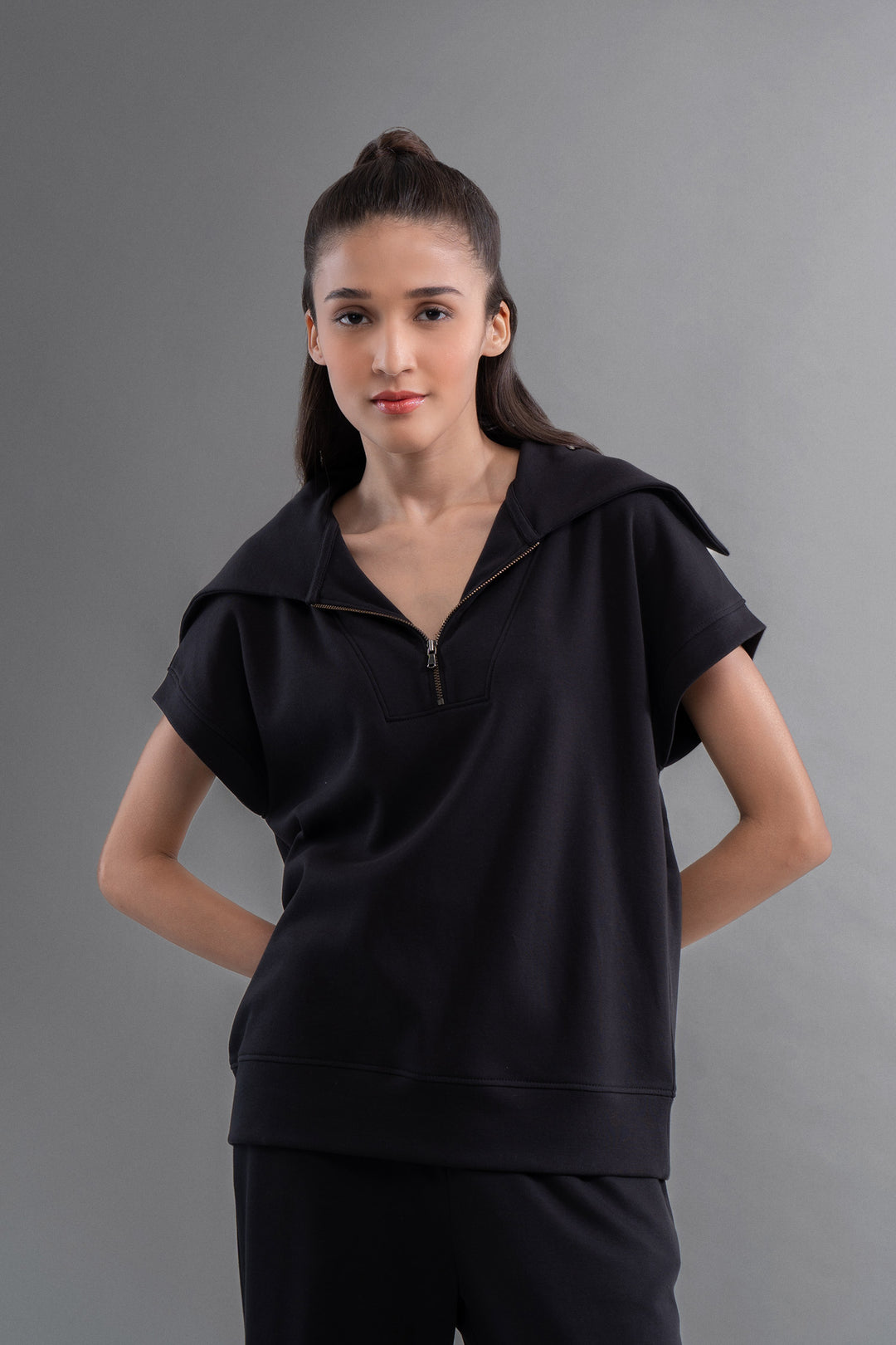 Snugknit® Black Co Ord Set featuring stylish zip-top hoodie design.