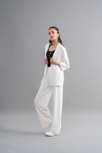 Snugknit® Ivory Blazer Set model showcasing stylish urban outfit.