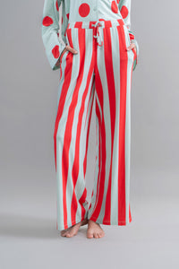 Aqua red stripe Supima flared pajamas with pockets and comfortable fit.
