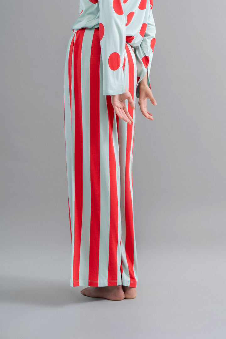 Aqua red stripe Supima flared pajamas in stylish design.