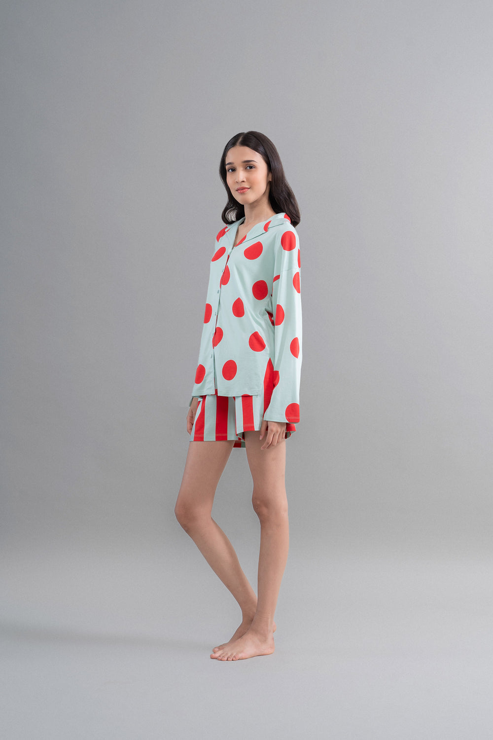 Stripes & Dot Aqua Red Short Set