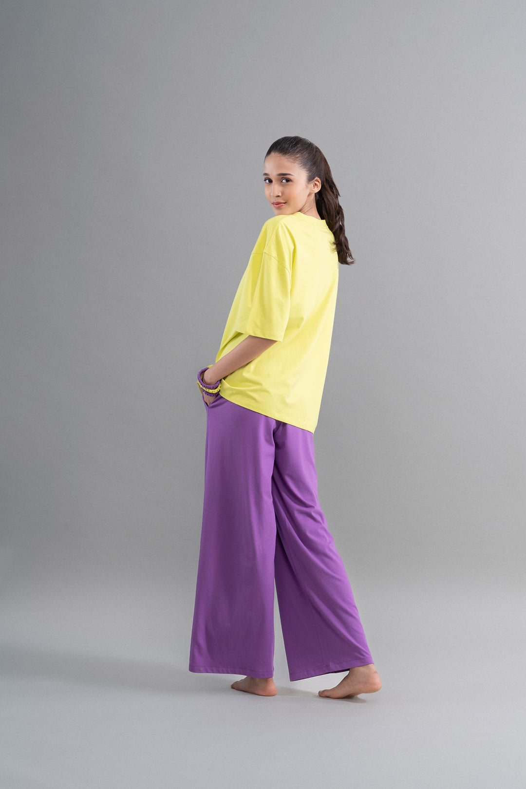 Lime purple cotton lounge set for comfortable everyday wear.