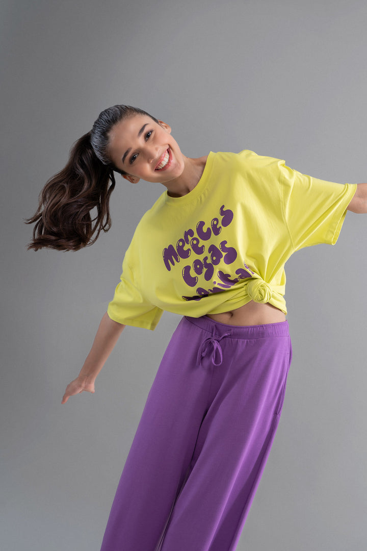 Lime purple cotton lounge set for stylish comfort and relaxation.