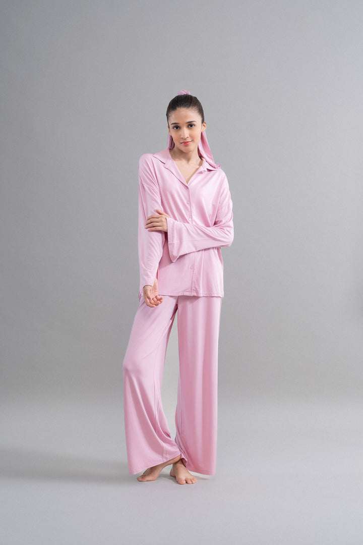 Deep pink modal flared pajamas for stylish comfort and relaxation.