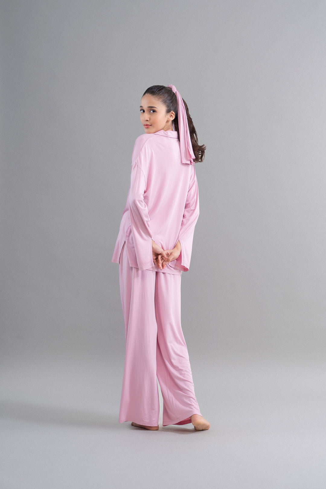 Deep pink modal button-down pajama set, stylish and comfortable loungewear.