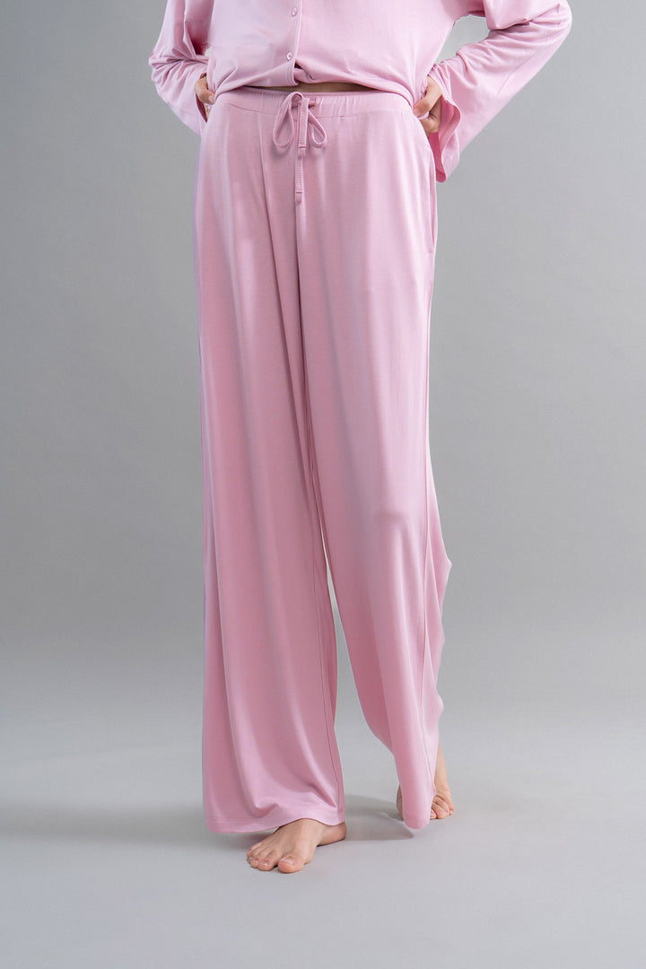Deep pink modal flared pajamas with comfortable waistband and stylish design.