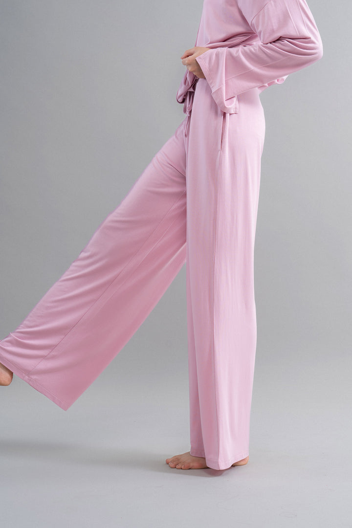 Deep pink modal flared pajamas with stylish wide legs and comfort.