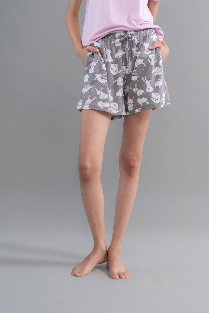 Cuddly Bunnies Grey Modal Shorts for comfy summer loungewear.