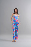 Hawaii Flower Modal Blue Pajama Set With Tank Top