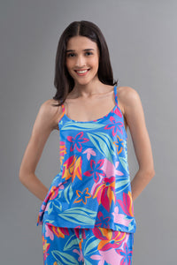 Hawaii Flower Modal Blue Tank Top with vibrant floral design.