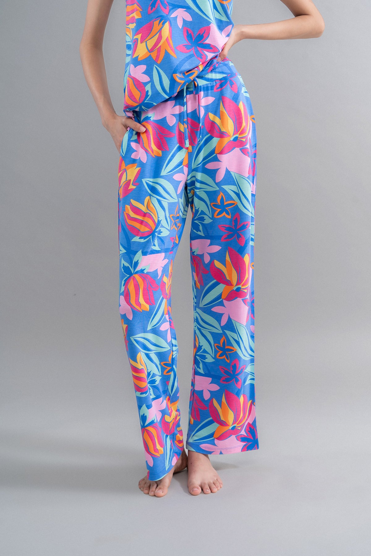 Hawaii Flower Modal Flared Pajamas in vibrant floral design.