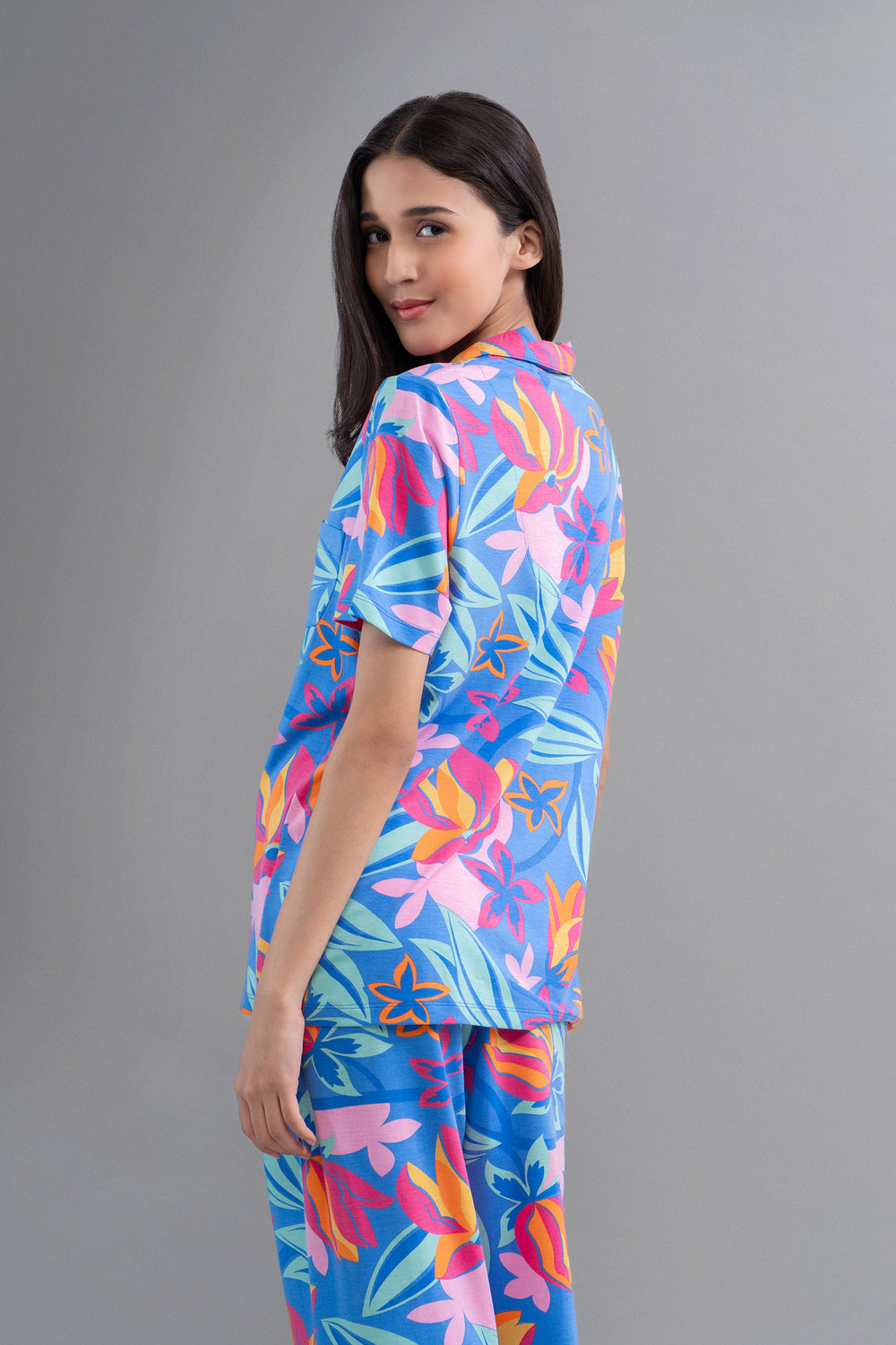 Hawaii Flower Modal Button Down Half Sleeve Shirt