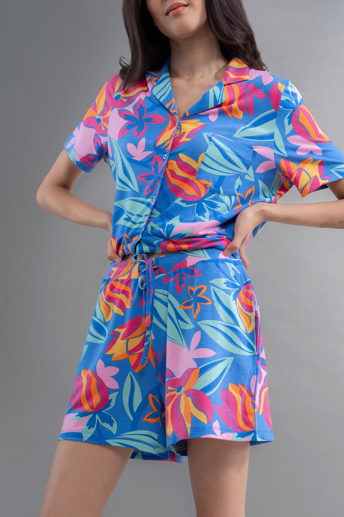 Hawaii Flower Modal Shorts in vibrant floral print for summer style.