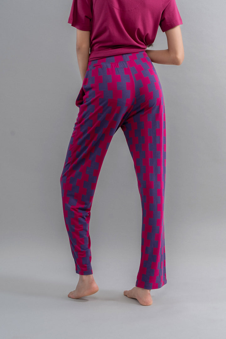 Stylish Ruby Supima Lounge Set showcasing vibrant pink and blue design.