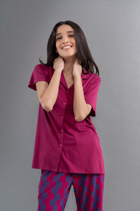 Ruby Supima half sleeve button down shirt on smiling model.