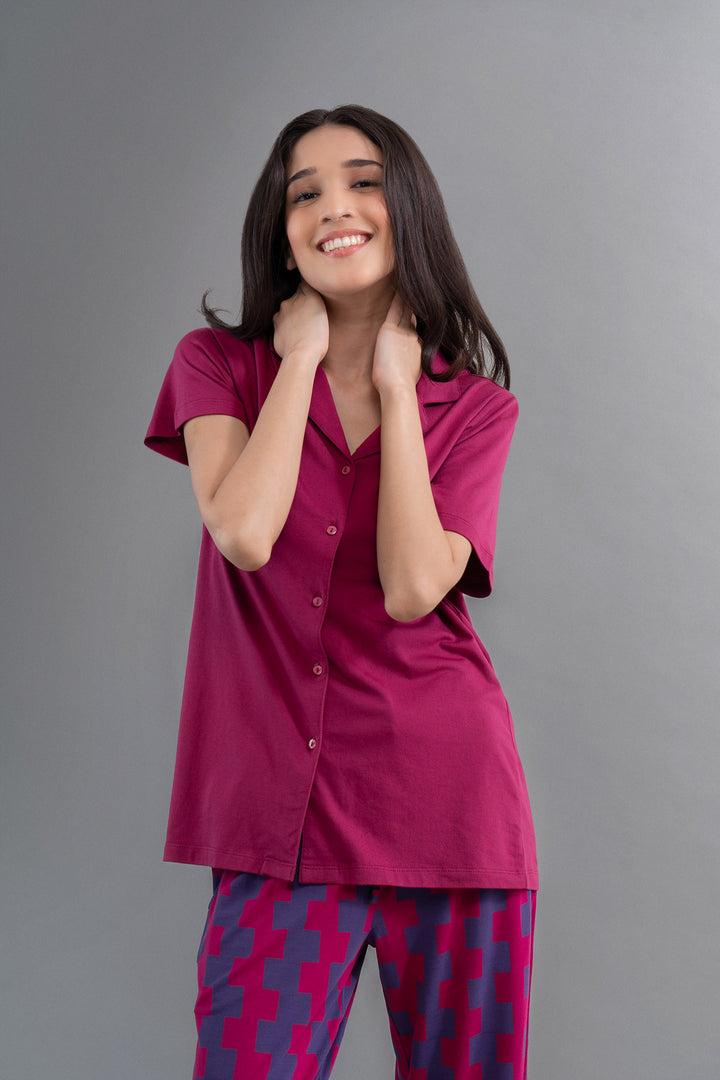 Ruby Supima Lounge Set featured on a smiling model, stylish and comfortable.