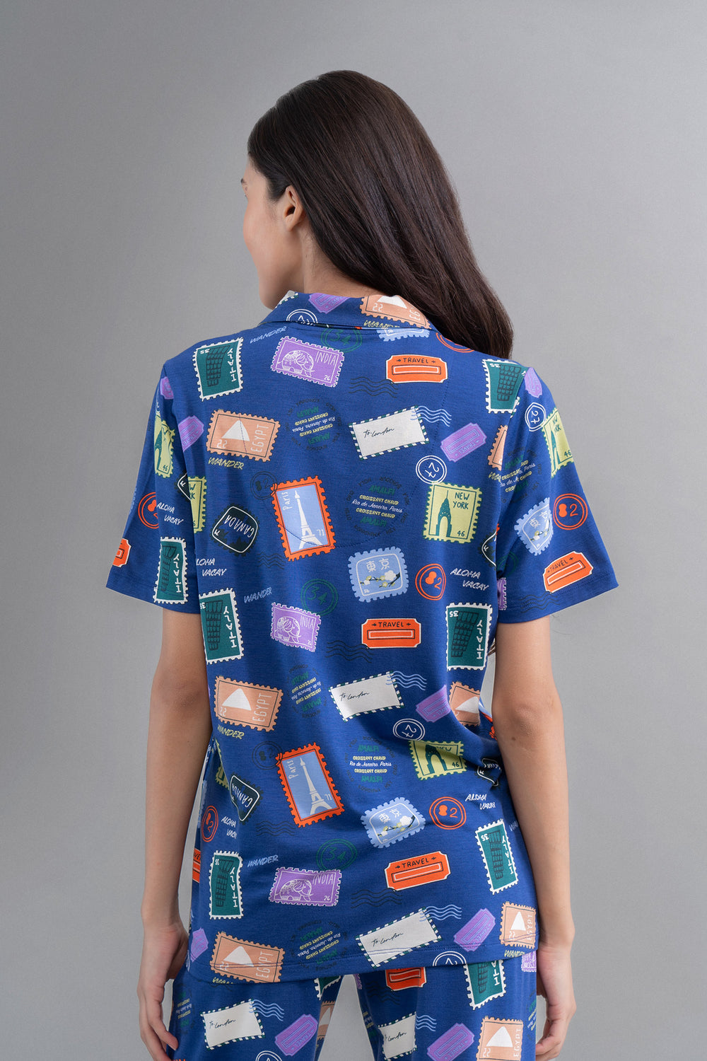 Wanderlust Blue Modal Half Sleeve Shirt