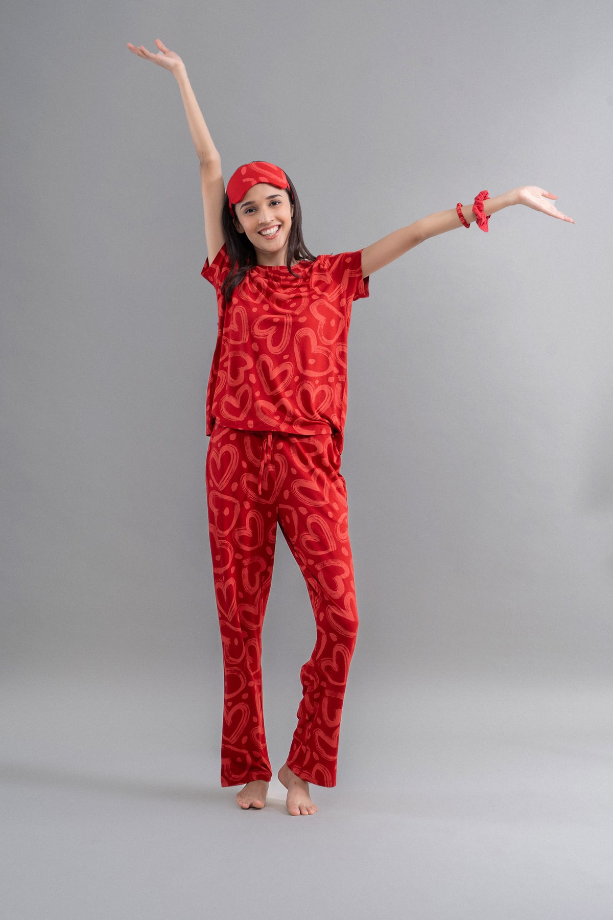 Lovestruck Hearts Red Pajamas for women, cozy and stylish sleepwear.