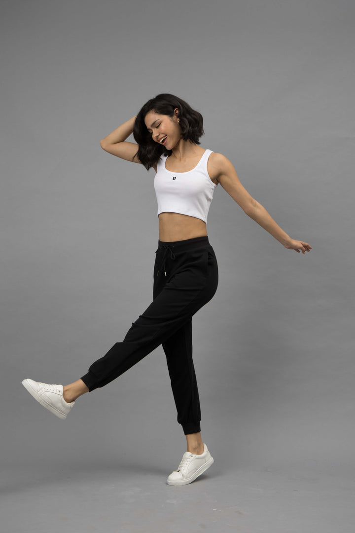 Black Lounge jogger set with crop Tank