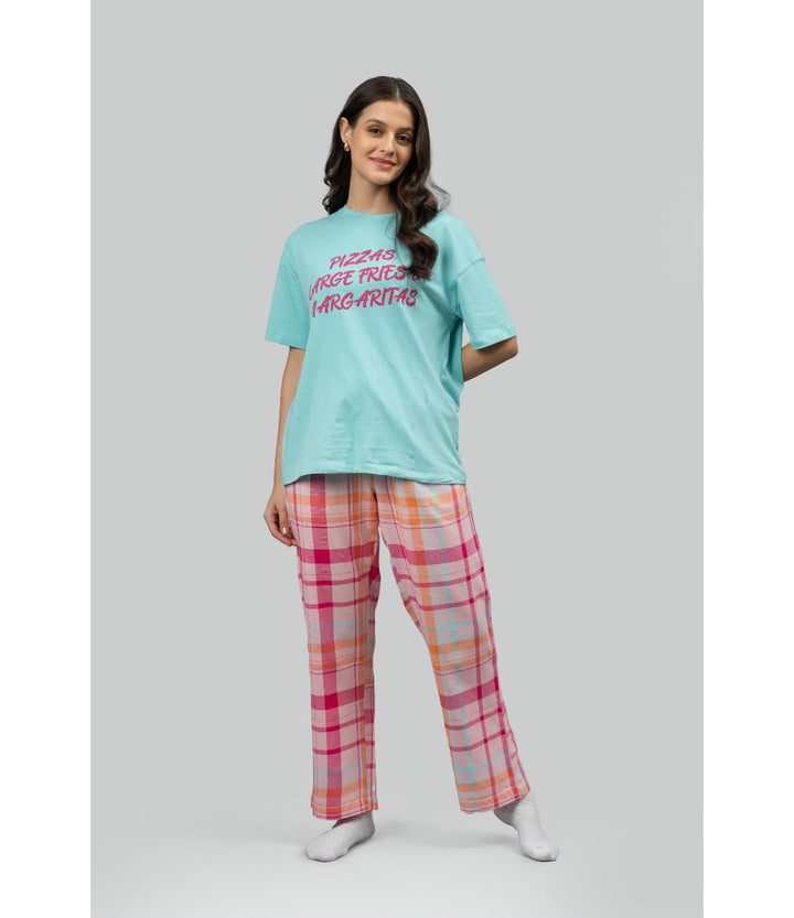 Pink Plaid Party Pajama Set With Foodie Tee