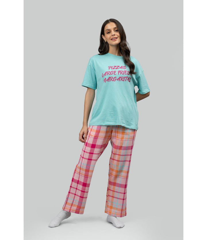 Pink Plaid Party Pajama Set With Foodie Tee
