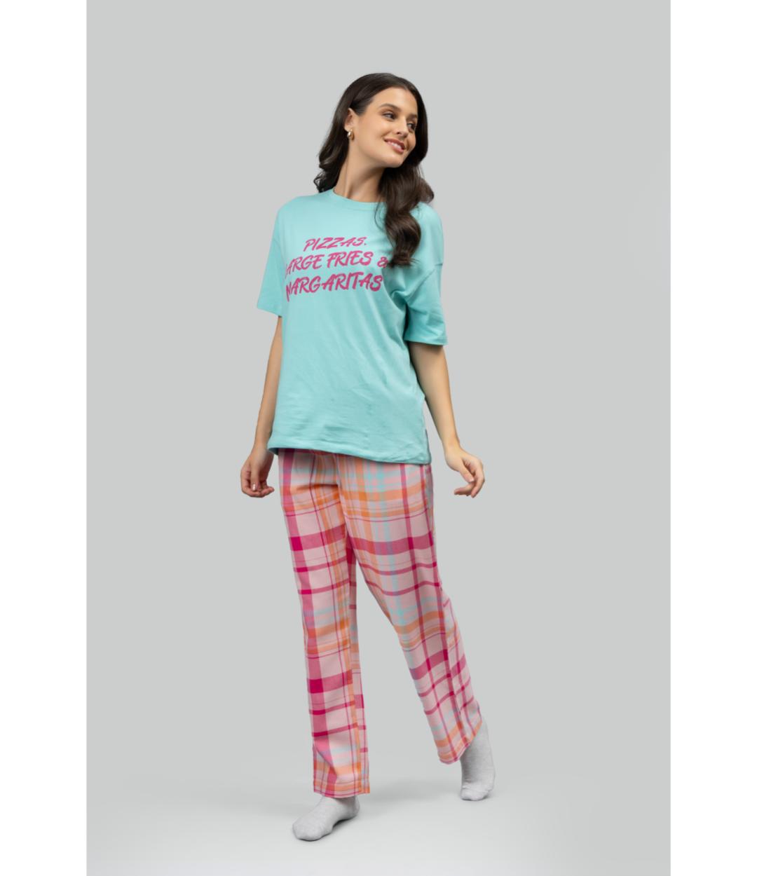 Pink Plaid Party Pajama Set With Foodie Tee