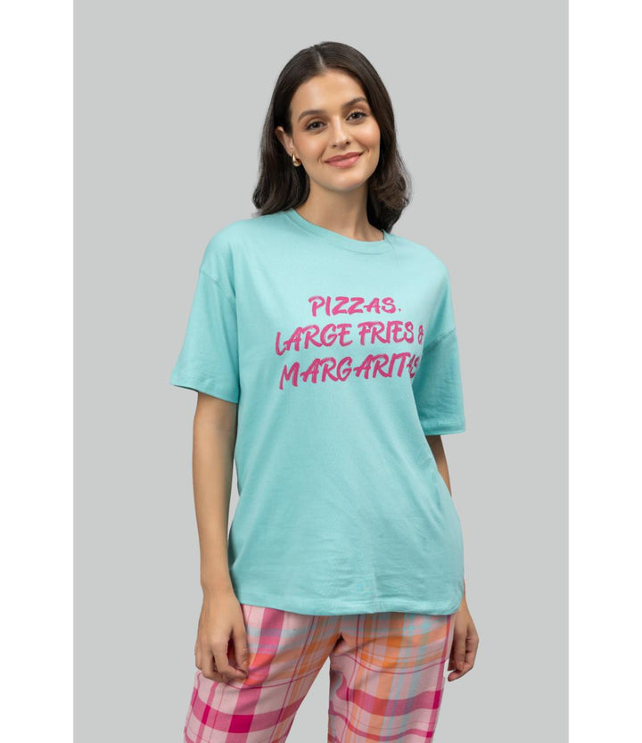Pink Plaid Party Pajama Set With Foodie Tee