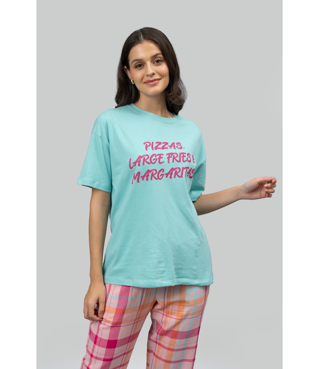 Pink Plaid Party Pajama Set With Foodie Tee