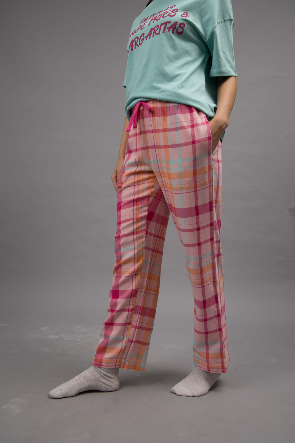 Pink Plaid Straight Pajamas